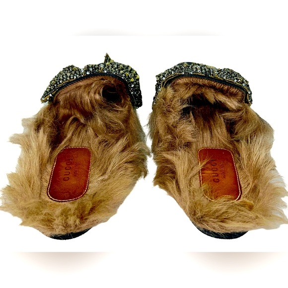 GUCCI PRINCETOWN BLACK LEATHER MULE SLIPPERS WITH CRYSTAL EMBELLISHMENTS - Picture 6 of 8